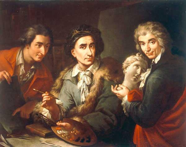 Maggiotto, Domenico Selfportrait with his two students Antonio Florian and Giuseppe Pedrini France oil painting art